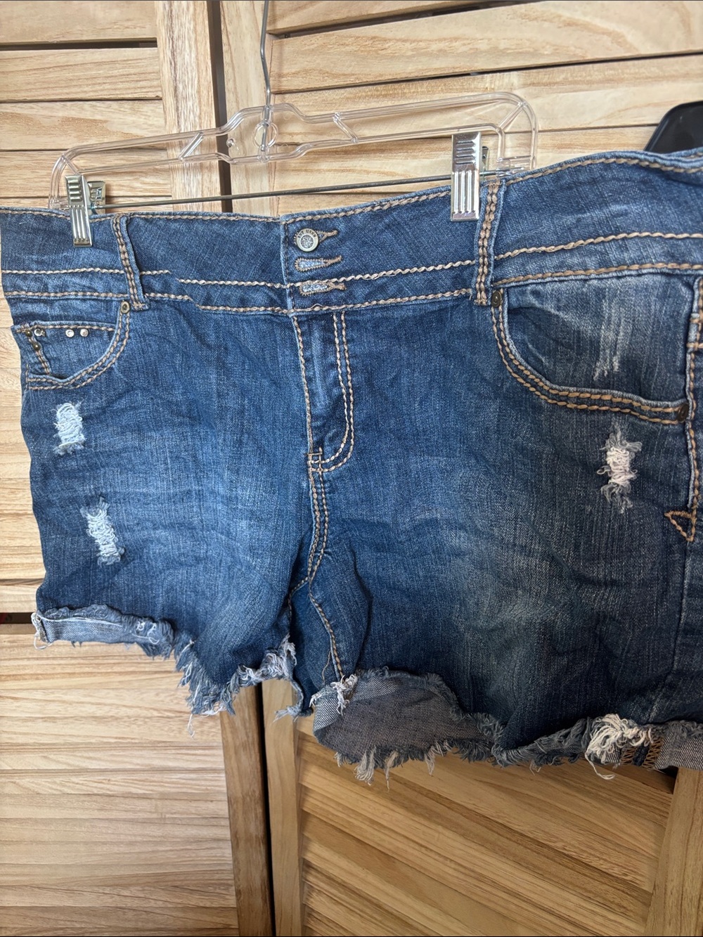 1st Kiss Blue Distressed Frayed Hem Denim Shorts 18